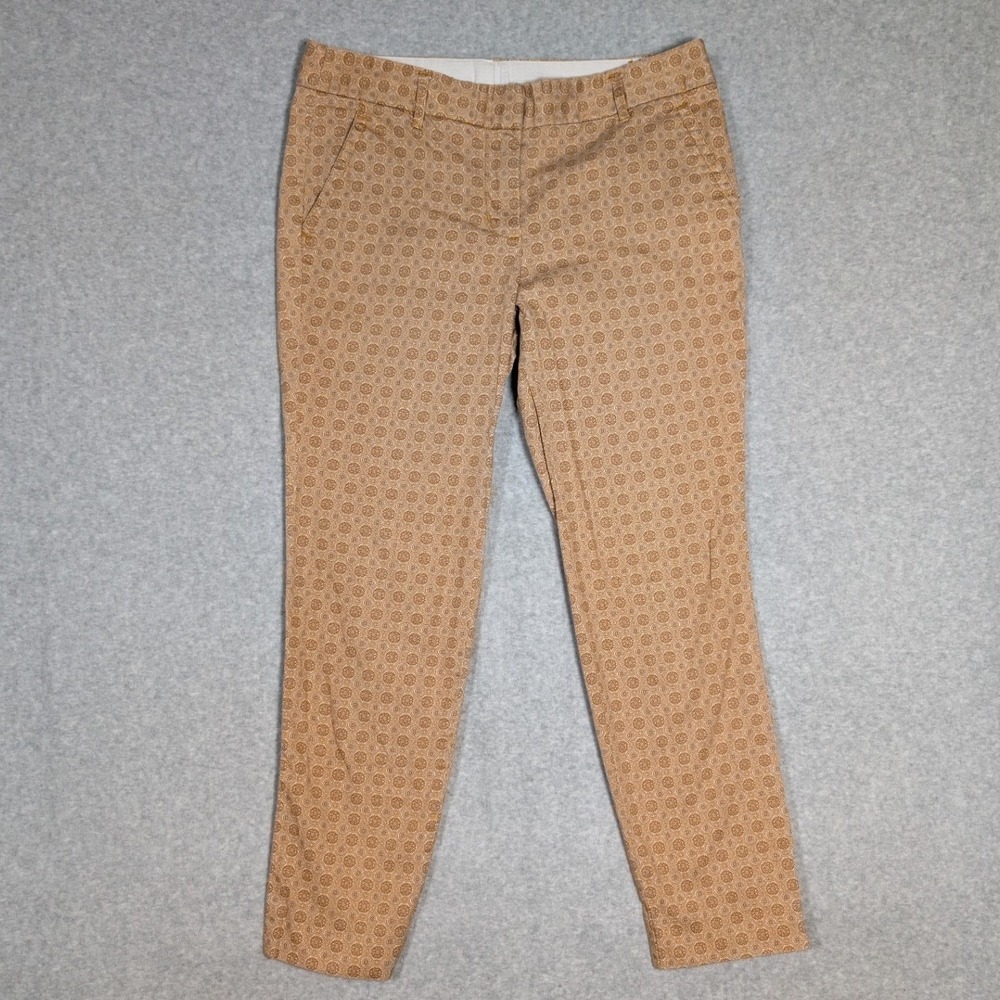 J Crew City Fit Pants Womens 8 Orange Geometric Medallion Stretch Tapered Office